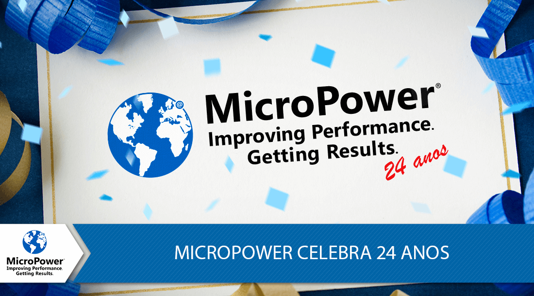 imagem de bexigas, logo e a escrita "micropower celebra 24 anos"