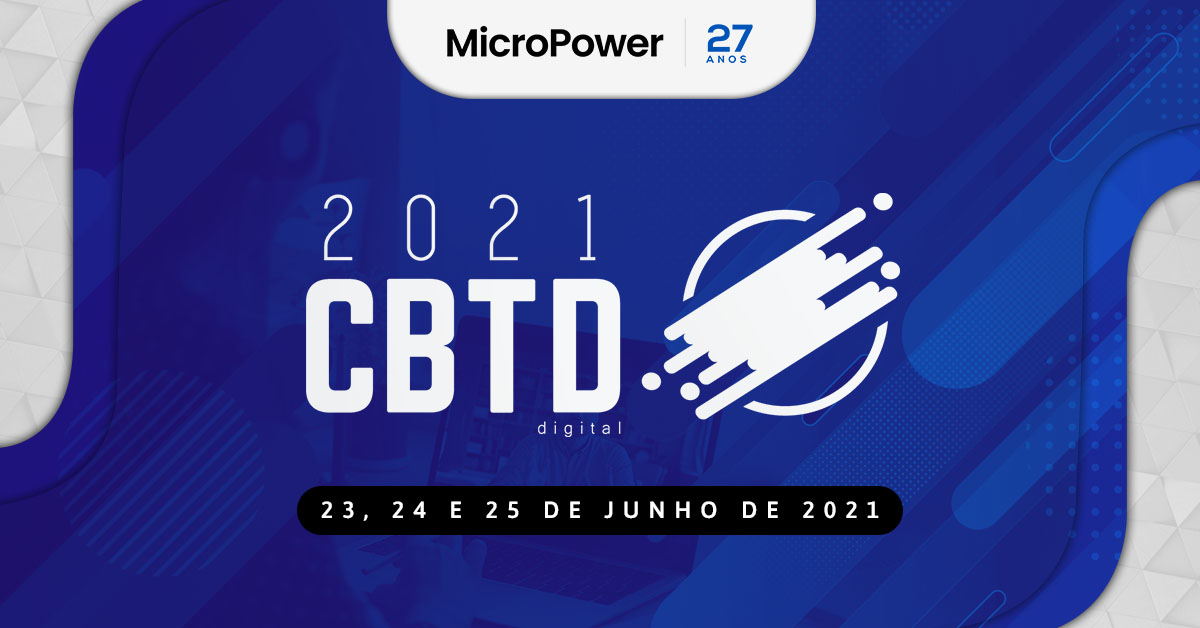 fundo azul com a chamada no CBTD 2021 e a data do evento